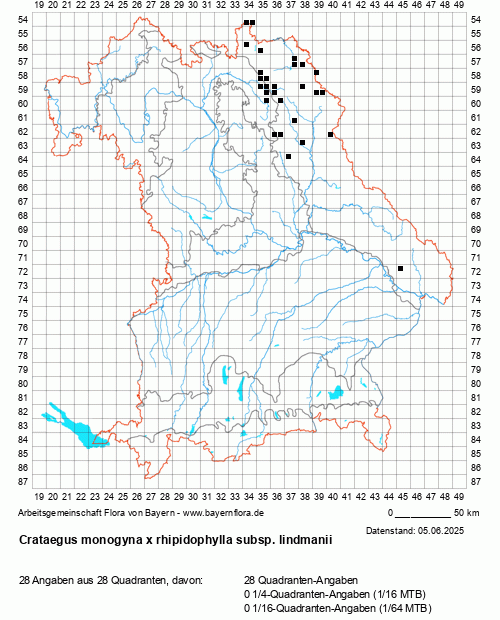 Die Verbreitungskarte zu Crataegus monogyna x rhipidophylla subsp. lindmanii wird geladen ...