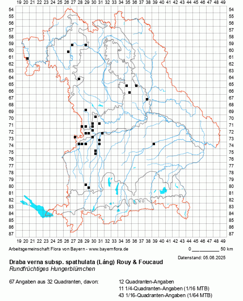 Die Verbreitungskarte zu Draba verna subsp. spathulata (Láng) Rouy & Foucaud wird geladen ...