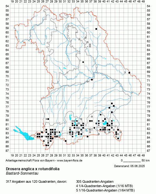 Die Verbreitungskarte zu Drosera anglica x rotundifolia wird geladen ...