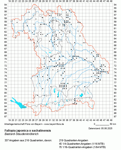 Die Verbreitungskarte zu Fallopia japonica x sachalinensis wird geladen ...