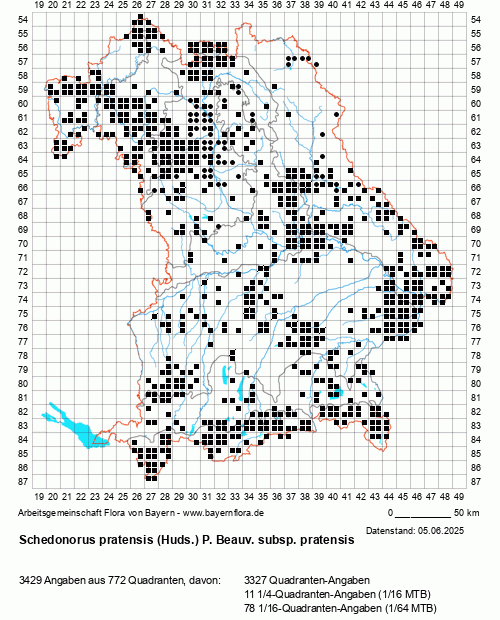 Die Verbreitungskarte zu Schedonorus pratensis (Huds.) P. Beauv. subsp. pratensis wird geladen ...