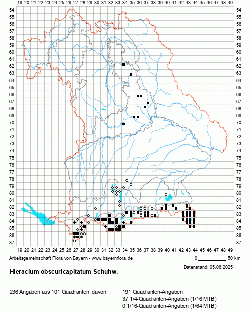 Die Verbreitungskarte zu Hieracium obscuricapitatum Schuhw. wird geladen ...
