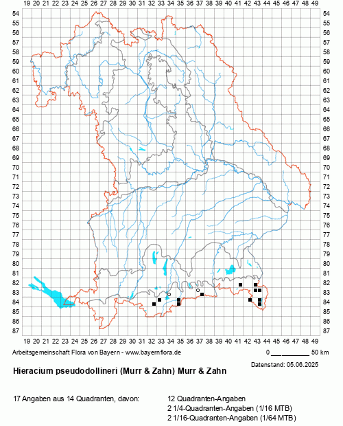 Die Verbreitungskarte zu Hieracium pseudodollineri (Murr & Zahn) Murr & Zahn wird geladen ...