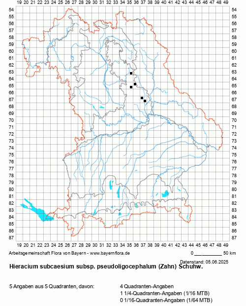 Die Verbreitungskarte zu Hieracium subcaesium subsp. pseudoligocephalum (Zahn) Schuhw. wird geladen ...