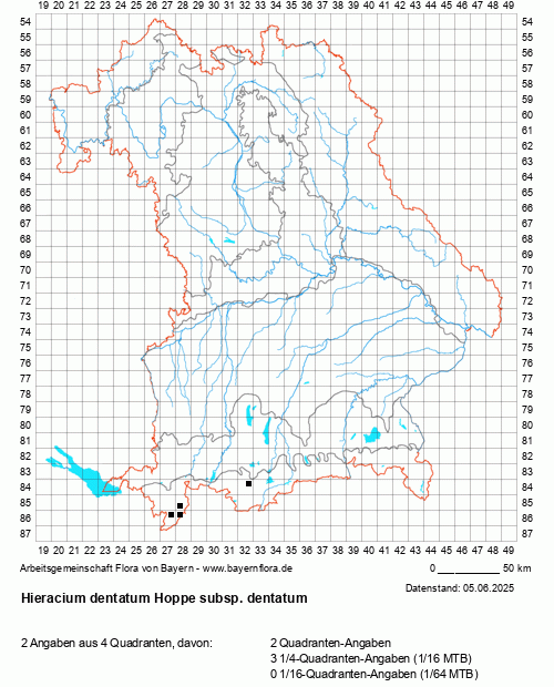 Die Verbreitungskarte zu Hieracium dentatum Hoppe subsp. dentatum wird geladen ...