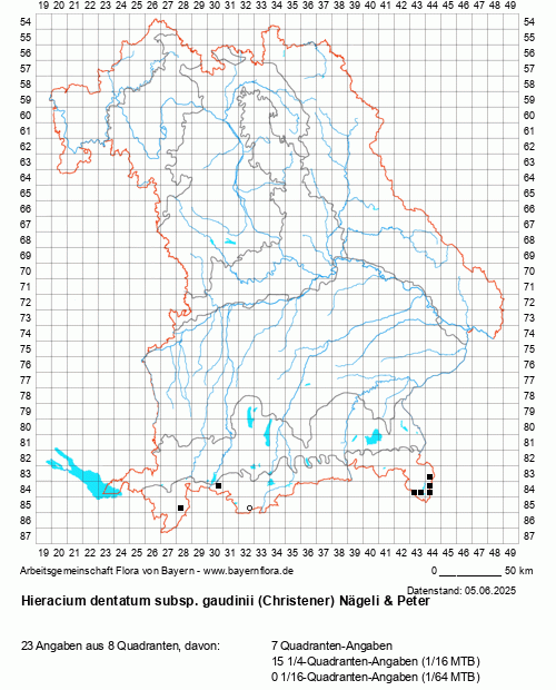 Die Verbreitungskarte zu Hieracium dentatum subsp. gaudinii (Christener) Nägeli & Peter wird geladen ...