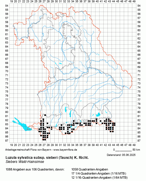 Die Verbreitungskarte zu Luzula sylvatica subsp. sieberi (Tausch) K. Richt. wird geladen ...