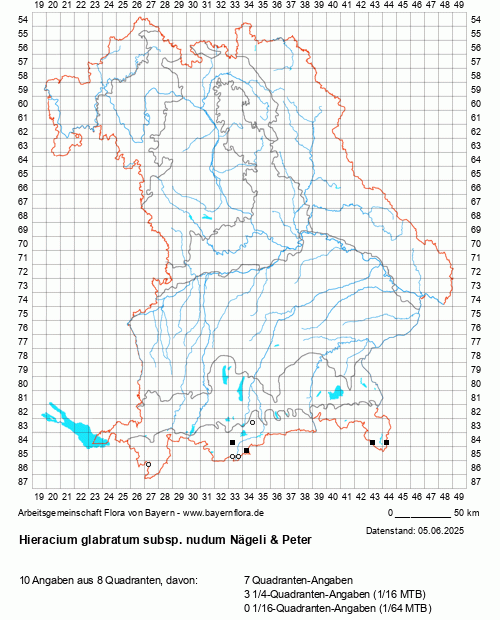 Die Verbreitungskarte zu Hieracium glabratum subsp. nudum Nägeli & Peter wird geladen ...