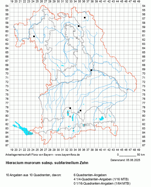 Die Verbreitungskarte zu Hieracium murorum subsp. subfarinellum Zahn wird geladen ...