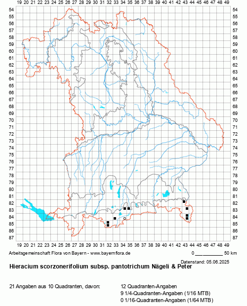 Die Verbreitungskarte zu Hieracium scorzonerifolium subsp. pantotrichum Nägeli & Peter wird geladen ...