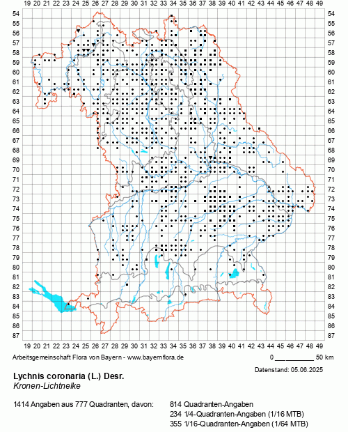 Die Verbreitungskarte zu Lychnis coronaria (L.) Desr. wird geladen ...