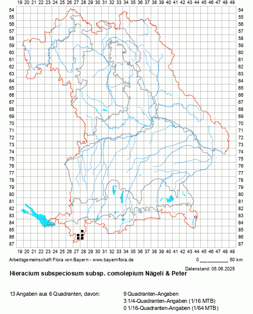 Die Verbreitungskarte zu Hieracium subspeciosum subsp. comolepium Nägeli & Peter wird geladen ...