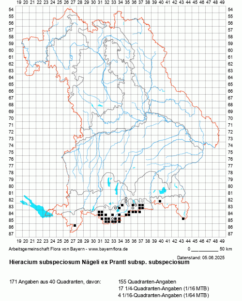 Die Verbreitungskarte zu Hieracium subspeciosum Nägeli ex Prantl subsp. subspeciosum wird geladen ...