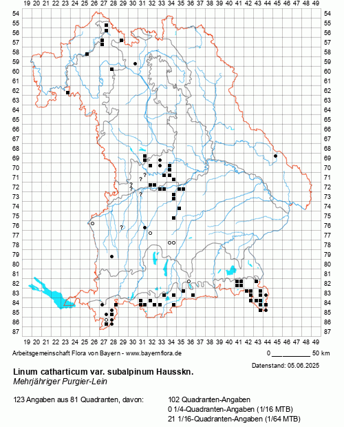 Die Verbreitungskarte zu Linum catharticum var. subalpinum Hausskn. wird geladen ...
