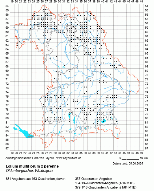 Die Verbreitungskarte zu Lolium multiflorum x perenne wird geladen ...