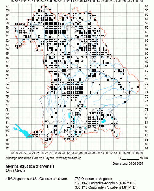 Die Verbreitungskarte zu Mentha aquatica x arvensis wird geladen ...