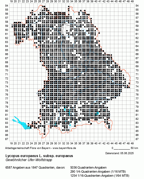 Die Verbreitungskarte zu Lycopus europaeus L. subsp. europaeus wird geladen ...