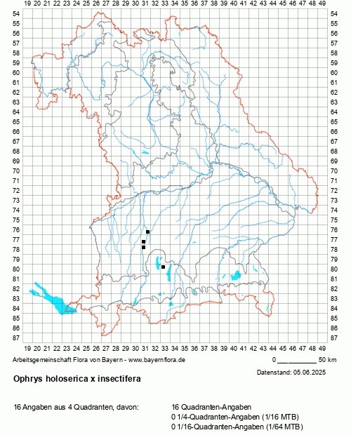 Die Verbreitungskarte zu Ophrys holoserica x insectifera wird geladen ...