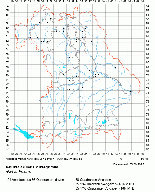 Die Verbreitungskarte zu Petunia axillaris x integrifolia wird geladen ...