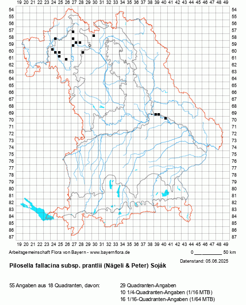 Die Verbreitungskarte zu Pilosella fallacina subsp. prantlii (Nägeli & Peter) Soják wird geladen ...