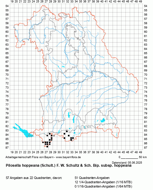 Die Verbreitungskarte zu Pilosella hoppeana (Schult.) F. W. Schultz & Sch. Bip. subsp. hoppeana wird geladen ...