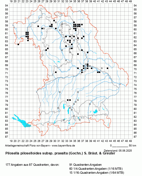 Die Verbreitungskarte zu Pilosella piloselloides subsp. praealta (Gochn.) S. Bräut. & Greuter wird geladen ...