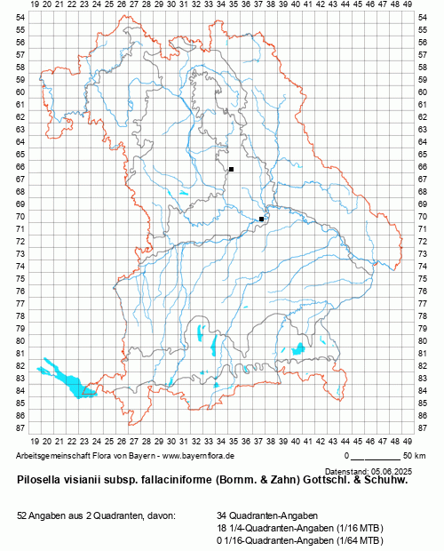 Die Verbreitungskarte zu Pilosella visianii subsp. fallaciniforme (Bornm. & Zahn) Gottschl. & Schuhw. wird geladen ...