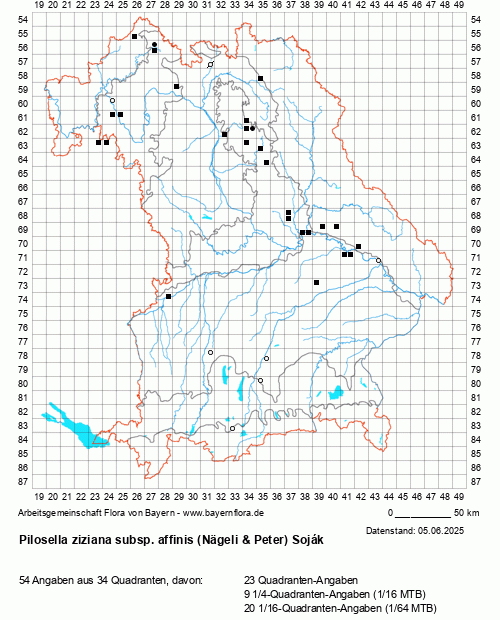 Die Verbreitungskarte zu Pilosella ziziana subsp. affinis (Nägeli & Peter) Soják wird geladen ...