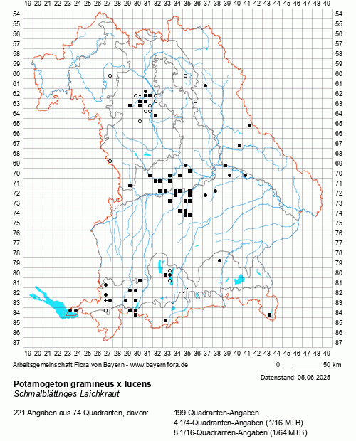 Die Verbreitungskarte zu Potamogeton gramineus x lucens wird geladen ...