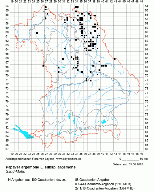 Die Verbreitungskarte zu Papaver argemone L. subsp. argemone wird geladen ...