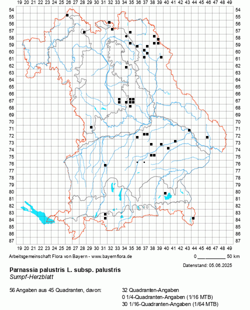 Die Verbreitungskarte zu Parnassia palustris L. subsp. palustris wird geladen ...
