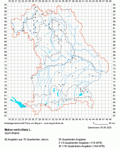 Die Verbreitungskarte zu Malva verticillata L. wird geladen ...