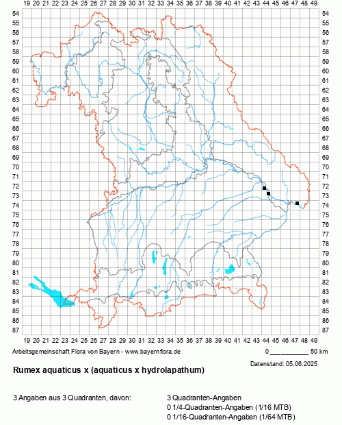 Die Verbreitungskarte zu Rumex aquaticus x (aquaticus x hydrolapathum) wird geladen ...