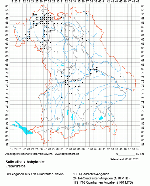 Die Verbreitungskarte zu Salix alba x babylonica wird geladen ...