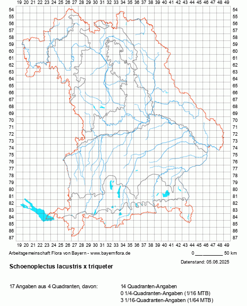 Die Verbreitungskarte zu Schoenoplectus lacustris x triqueter wird geladen ...