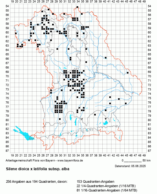 Die Verbreitungskarte zu Silene dioica x latifolia subsp. alba wird geladen ...