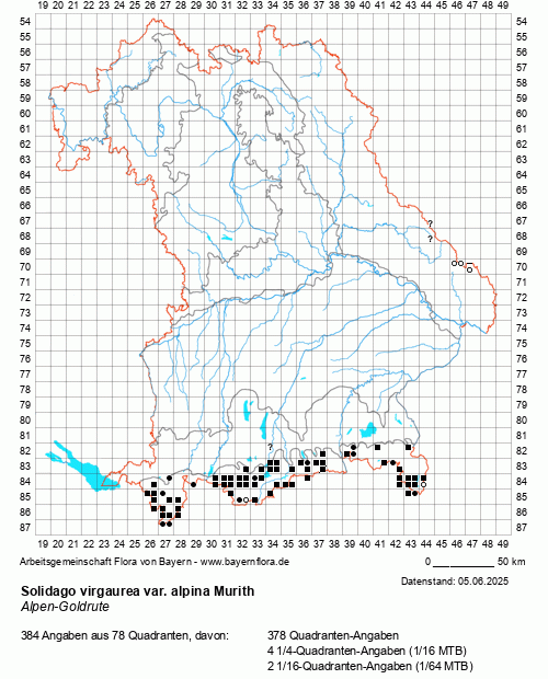 Die Verbreitungskarte zu Solidago virgaurea var. alpina Murith wird geladen ...