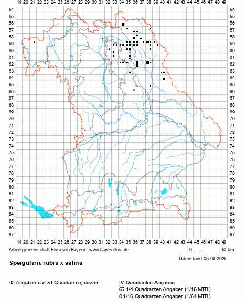 Die Verbreitungskarte zu Spergularia rubra x salina wird geladen ...