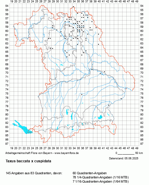 Die Verbreitungskarte zu Taxus baccata x cuspidata wird geladen ...