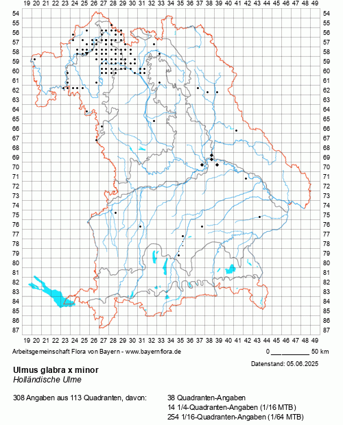 Die Verbreitungskarte zu Ulmus glabra x minor wird geladen ...