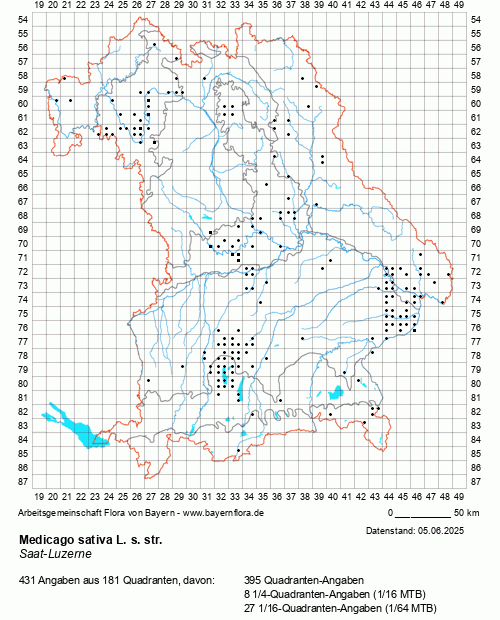 Die Verbreitungskarte zu Medicago sativa L. s. str. wird geladen ...