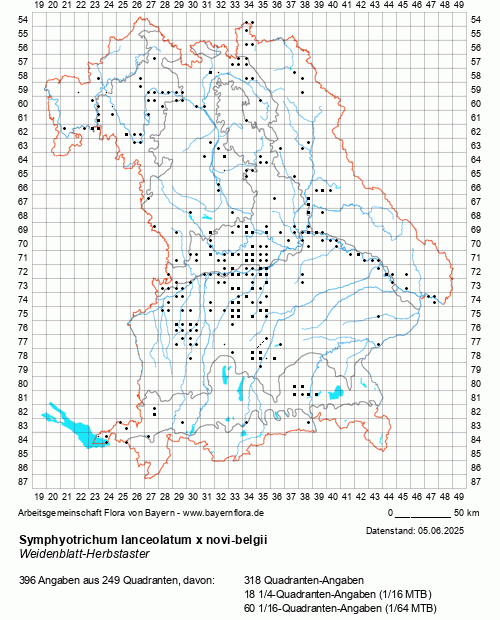 Die Verbreitungskarte zu Symphyotrichum lanceolatum x novi-belgii wird geladen ...