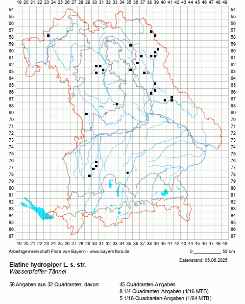 Die Verbreitungskarte zu Elatine hydropiper L. s. str. wird geladen ...