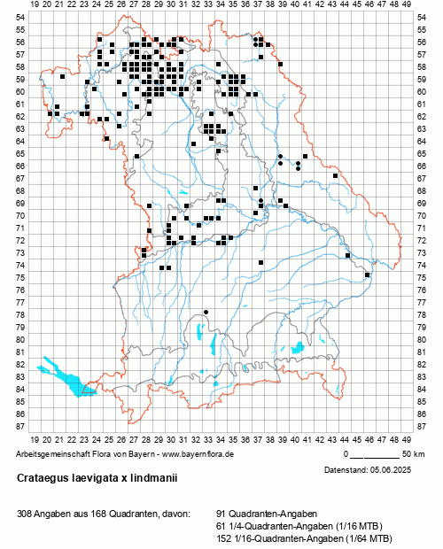 Die Verbreitungskarte zu Crataegus laevigata x lindmanii wird geladen ...