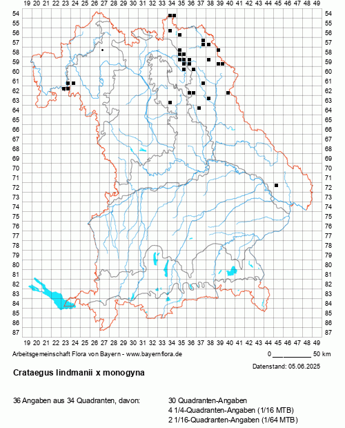 Die Verbreitungskarte zu Crataegus lindmanii x monogyna wird geladen ...