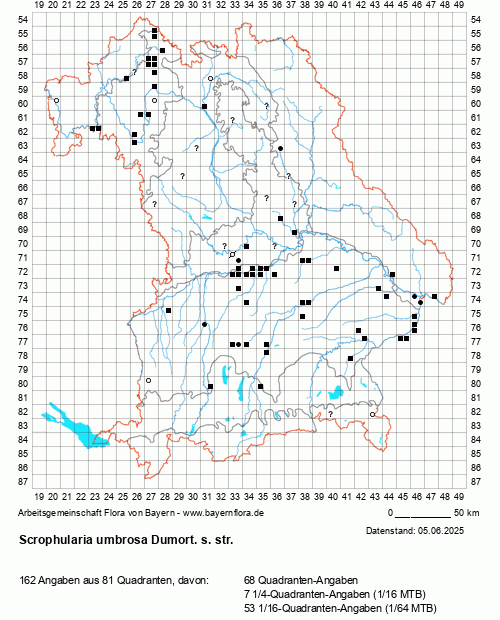 Die Verbreitungskarte zu Scrophularia umbrosa Dumort. s. str. wird geladen ...