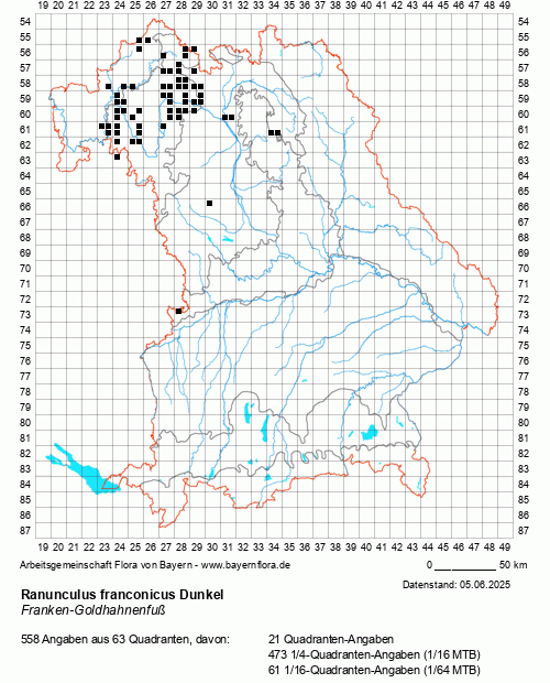 Die Verbreitungskarte zu Ranunculus franconicus Dunkel wird geladen ...