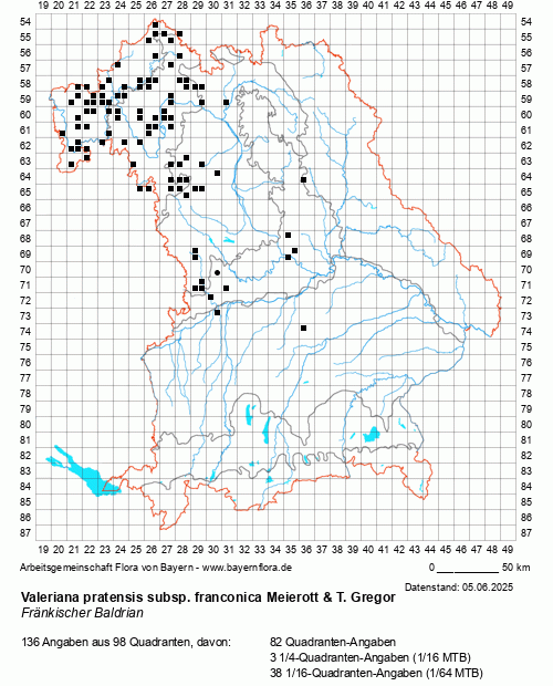 Die Verbreitungskarte zu Valeriana pratensis subsp. franconica Meierott & T. Gregor wird geladen ...