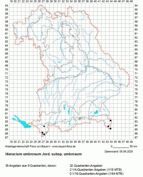 Die Verbreitungskarte zu Hieracium umbrosum Jord. subsp. umbrosum wird geladen ...