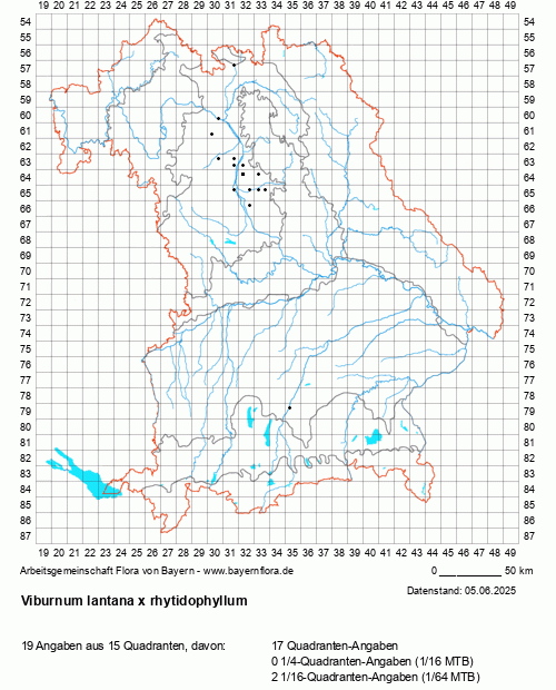 Die Verbreitungskarte zu Viburnum lantana x rhytidophyllum wird geladen ...
